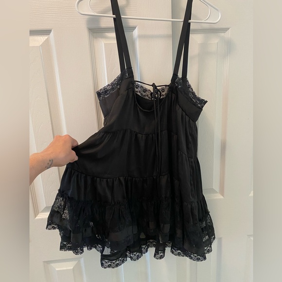 FREE PEOPLE | FULL SWING | TIERED LACE MINI DRESS | BLACK | SMALL - Picture 7 of 15